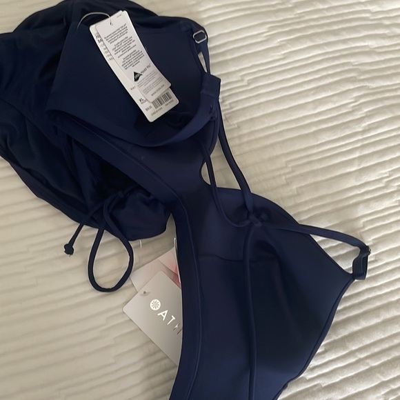 Athleta Prism Racer Back Bikini and Side Tie Bottom Navy Swim Set Beach XL - Picture 6 of 10